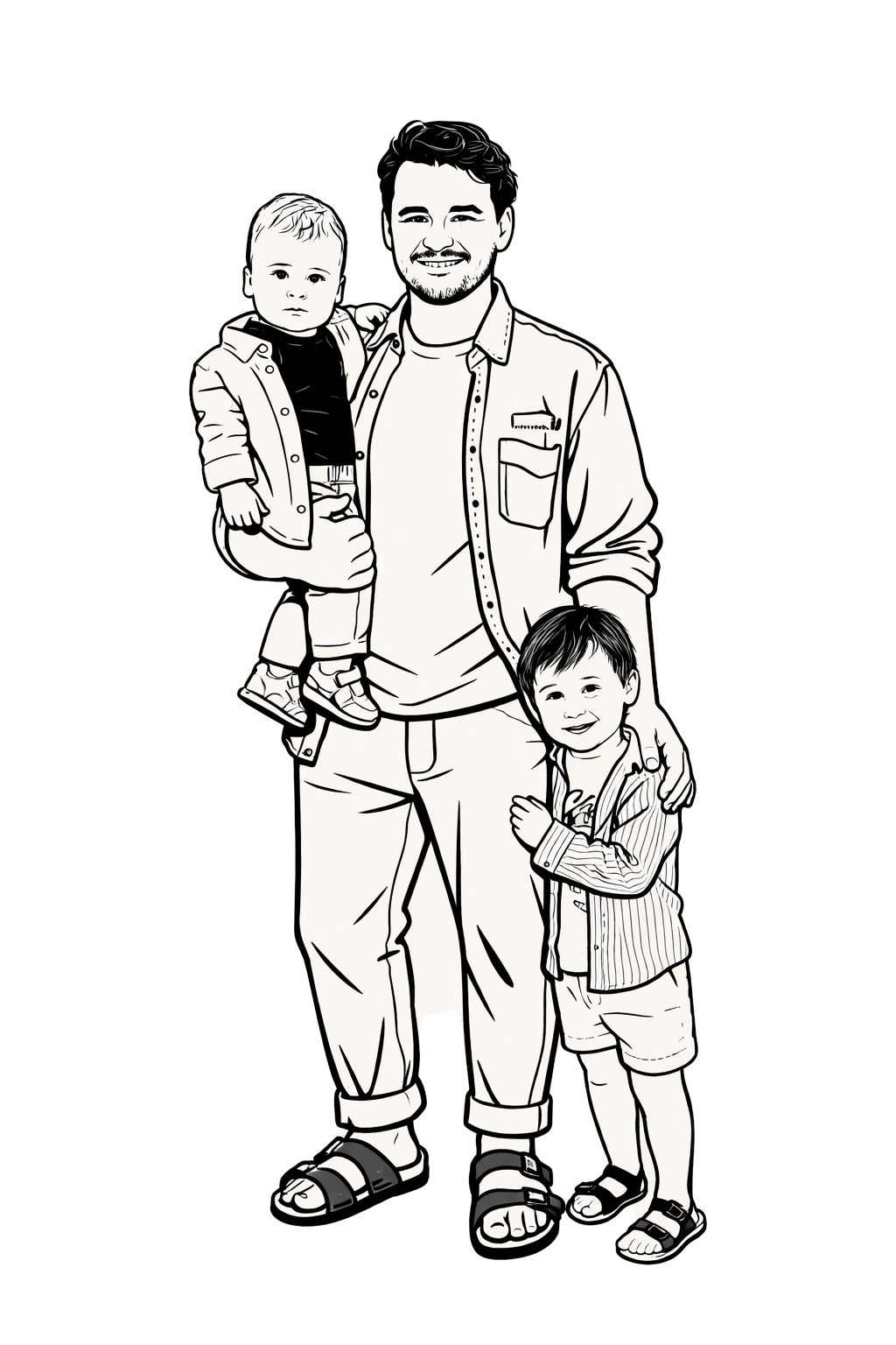 Father standing with his two children